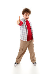 Boy showing OK sign isolated on white background