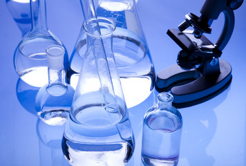 Blue chemistry vials