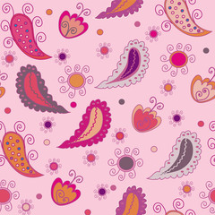 Seamless vector paisley pink background