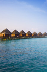 Island in ocean, Maldives.  Sunset