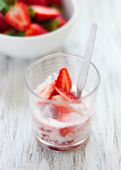 Glass of strawberry yoghurt