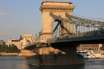 Famous chain bridge in Budapest, Hungary