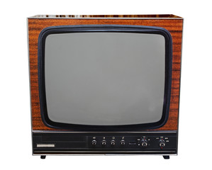 Vintage analog black and white TV with clipping path