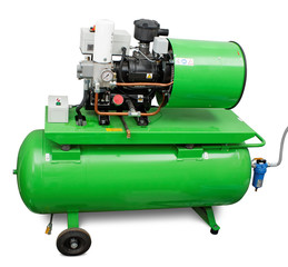 Modern screw type air compressor isolated