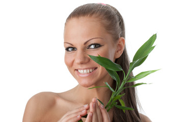 Girl with bamboo branch