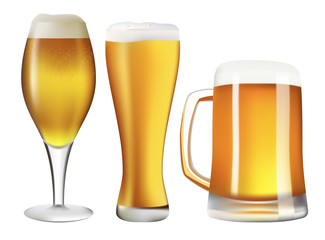 Three beer pints. Vector illustration.