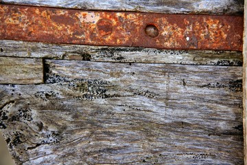 Aged gray wood and rusted iron steel
