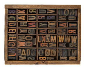 alphabet in antique wood letterpress types