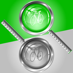 Bicycle. Vector magnifying glass.