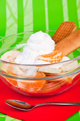 dessert with fruit and whipped cream