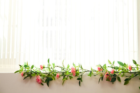 A buatiful decoration. And sunny light in the window.