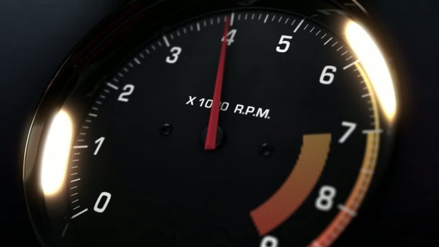 tachometer indicating the varying engine RPM