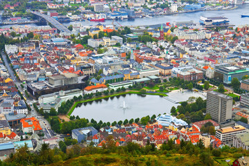 Aerial panorama of Bergen, Norway