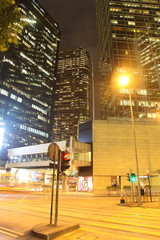 Illuminated Hong Kong street scene at night