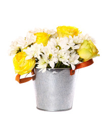 Bright bouquet of daisies and roses