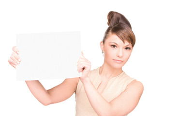 happy woman with blank board