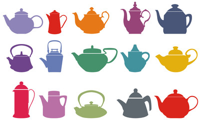 Set of fifteen colorful vector teapots - 22020461