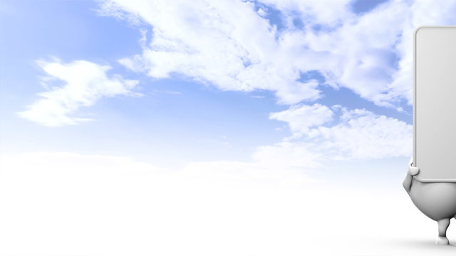 Egghead character bringing a large blank sign