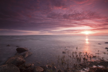 Beautiful sundown at a Swedish coastline.