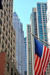 American Flag and Lower Manhattan