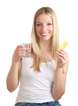 Woman with birth control pills