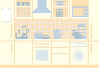 Background with kitchen furniture and the equipment