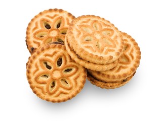Cream-filled biscuits on white background