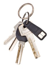 Bunch of keys with electronic key isolated on white