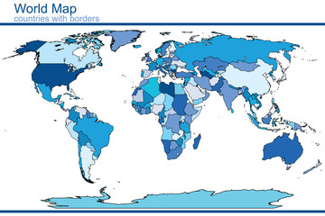 Blue world map in blue tones