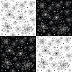 Pattern with abstract black and white flowers