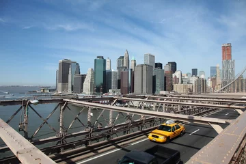 Crédence de cuisine en verre imprimé Brooklyn Bridge Taxi du pont de Brooklyn, New York