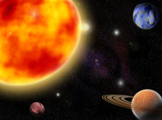 Obraz na płótnie Canvas Several Planets in outer spaces around sun