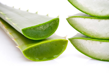 Tranches d'Aloe Vera sur fond blanc