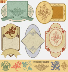 vintage style labels on different topics for decoration