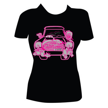 black t-shirt pink car graphic clip art preview