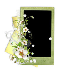 green frame with apple tree flowers