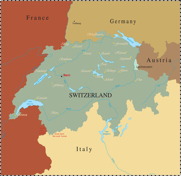 Swiss Map With Major Cyties.