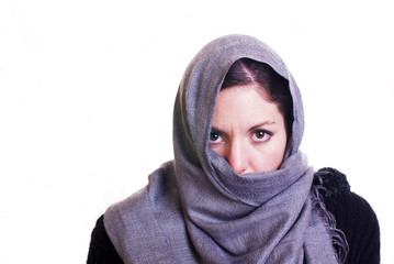 Arabian woman face covered in white background