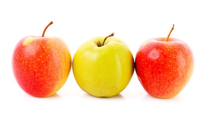 Red and green apples isolated on white.