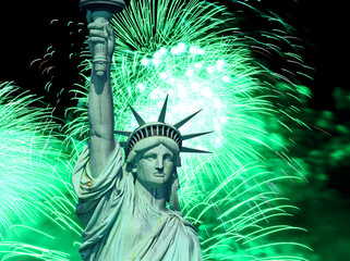 The Statue of Liberty and fireworks