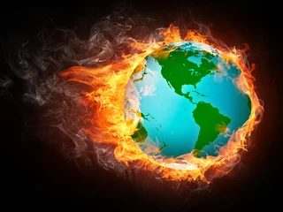 Foto auf Alu-Dibond Globus in Flammen © Visual Generation