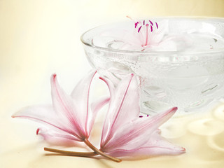 water for spa with lily petals