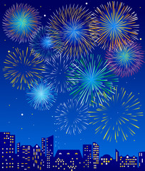 Fireworks over a city