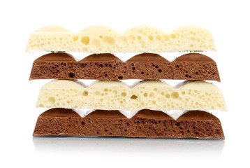 Stack of brown and white porous chocolate