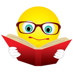 Smiley-ball in glasses read red book, vector illustration