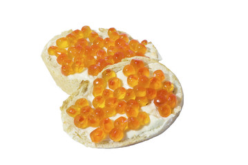 Fototapeta na wymiar white bread with caviar on a white background
