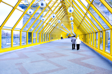 people indoor glass corridor