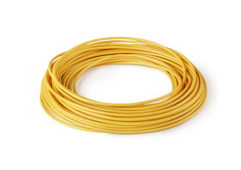Hank of yellow wire isolated on white background