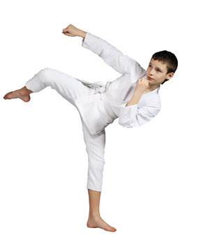 Karate boy exercising