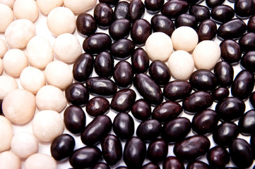 Black and white candies